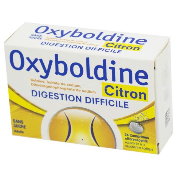 Oxyboldine Citron, sans sucre - 24 comprimés effervescents