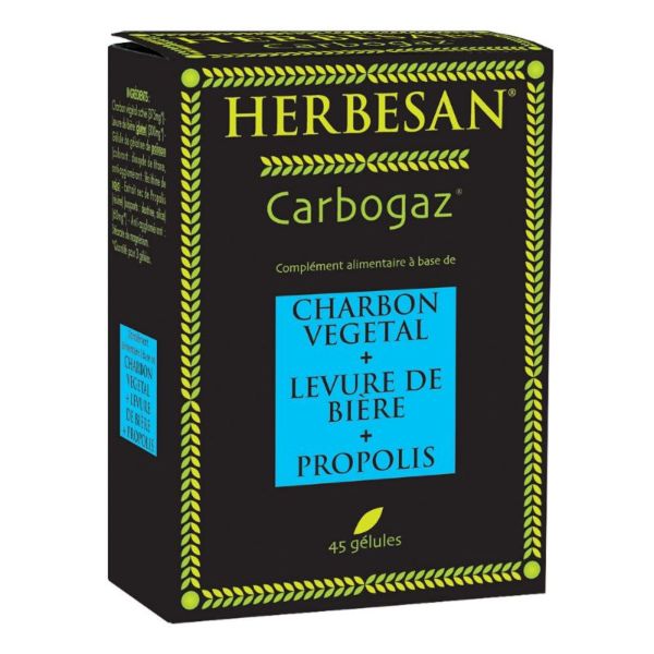 CARBOGAZ Complément Alimentaire Charbon Végétal, Levure de Bière, Propolis - 45 Gélules