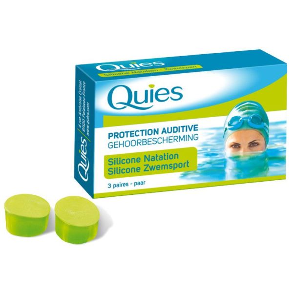 QUIES Protection Auditive Silicone - Spécial Natation ADULTE - Bte/3 Paires