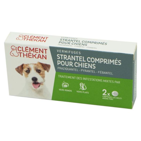 CLEMENT THEKAN Strantel 2 comprimés - Vermifuge pour Chien Adulte à Partir de 10 kg - Goût Porc