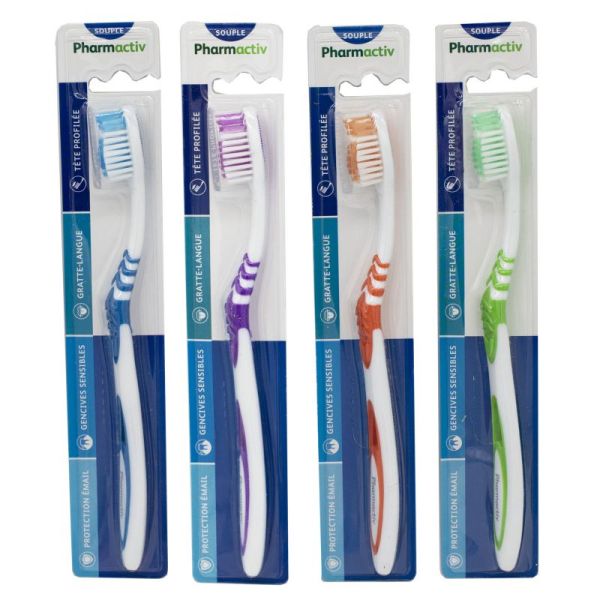 PHARMACTIV La Brosse à Dents Souple ADULTE - Tête Profilée, Gratte-Langue - Bte/1