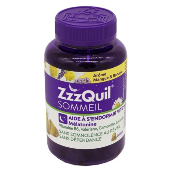 ZZZQUIL SOMMEIL 60 Gommes Arôme Mangue Banane - Complément Alimentaire Aidant à  s' Endormir Vite