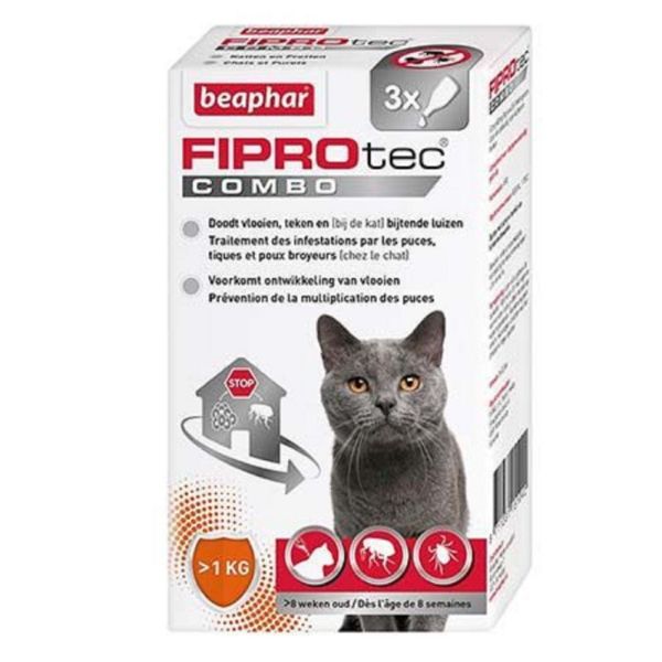 FIPROTEC COMBO Chat et Furet 3 Pipettes de 0.5ml - Spot On Antiparasitaire Puces, Tiques, Poux