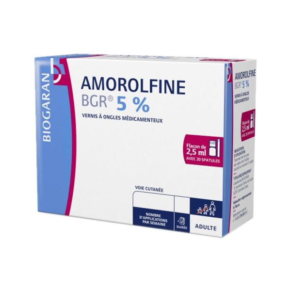 Amorolfine BGR 5 %, vernis à ongles médicamenteux 2.5 ml 20 spatules