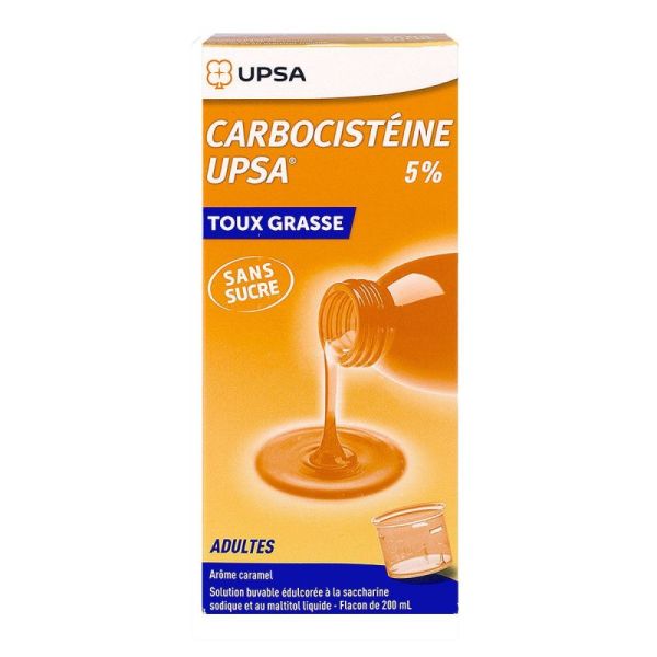 Carbocistéine 5% Adultes UPSA Solution buvable édulcorée sans sucre 200 ml - 3400930091739