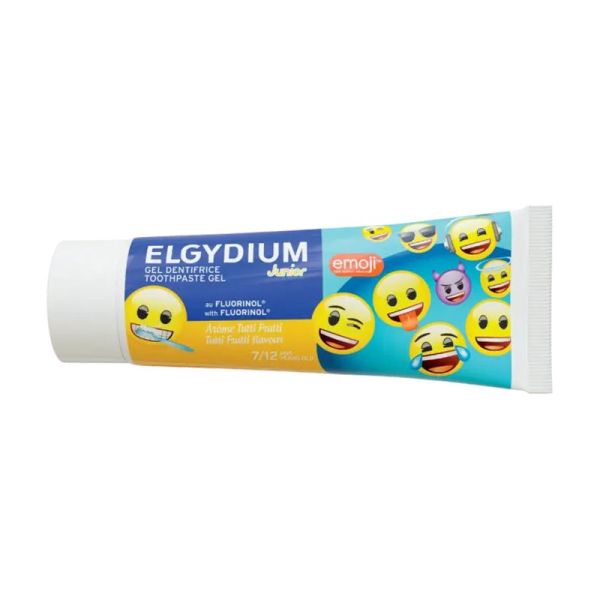 ELGYDIUM JUNIOR Gel Dentifrice Motif EMOJI 50ml - Enfants de 7 à 12 Ans - Arôme Tutti Frutti