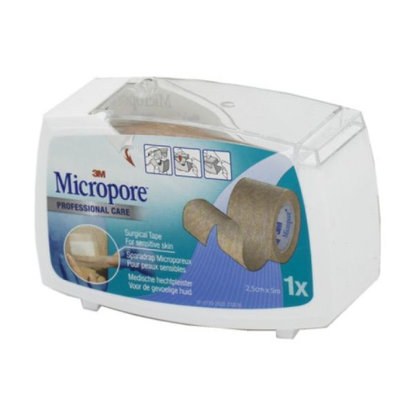 MICROPORE Sparadrap 5m x 25 mm Couleur Chair - Microporeux Non Tissé Hypoallergénique - Dévidoir