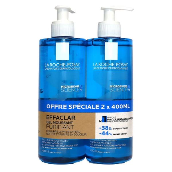 LA ROCHE POSAY - Effaclar gel moussant nettoyant purifiant visage 2x400ml