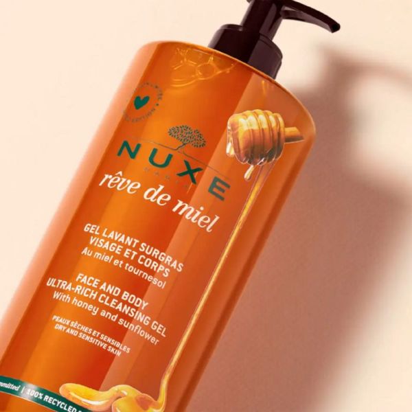 NUXE REVE DE MIEL Gel Lavant Surgras Visage et Corps 750ml - Peaux Sèches et Sensibles