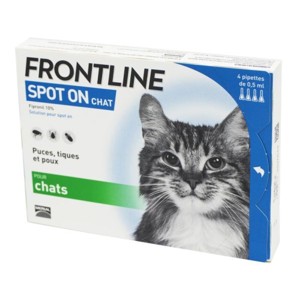 FRONTLINE SPOT ON Chat 4 Pipettes de 0.5ml - Anti Parasitaires (Puces, Tiques, Poux)