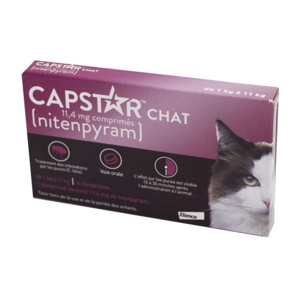 CAPSTAR CHAT 11.4mg Nitenpyram Bte/6 Comprimés - Traitement des Infestations par les Puces