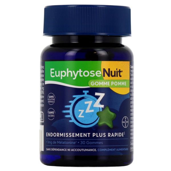 BAYER - Euphytose nuit, endormissement plus rapide - 30 Gommes goût pomme