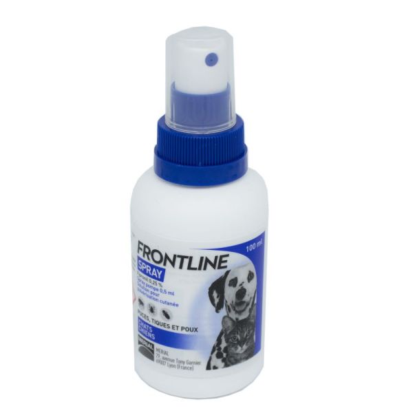 FRONTLINE Spray 100ml Anti Parasitaire (Puces, Tiques, Poux) pour Chiens et Chats - Spray/100ml