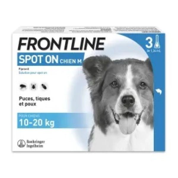 FRONTLINE SPOT ON Chien M (10-20KG) 3 pipettes puces, tiques et poux