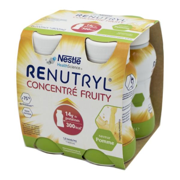 RENUTRYL CONCENTRE FRUITY Pomme 4x 200ml - Dénutrition - 300 kcal / 14g Protéines