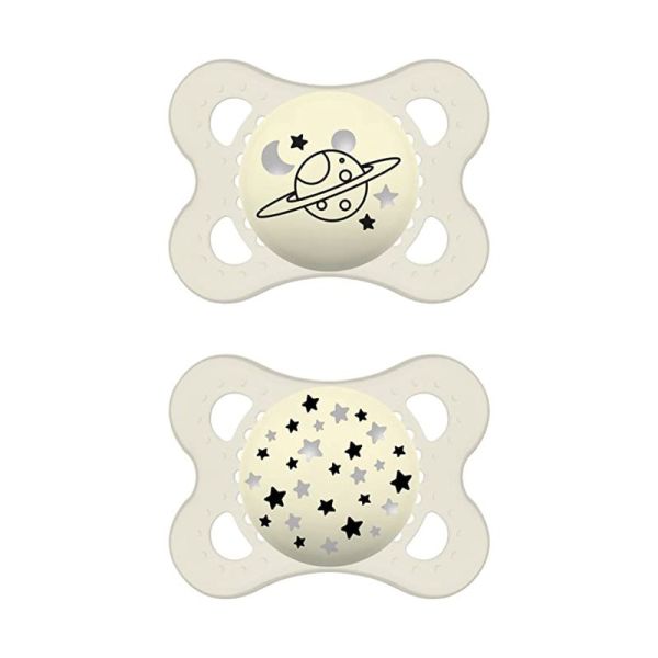 MAM Nuit - Sucette de silicone, 6 mois+, Brille dans le nuit, 2 PK MAM Nuit  Suce, 6 mois et plus - paquet de 2 