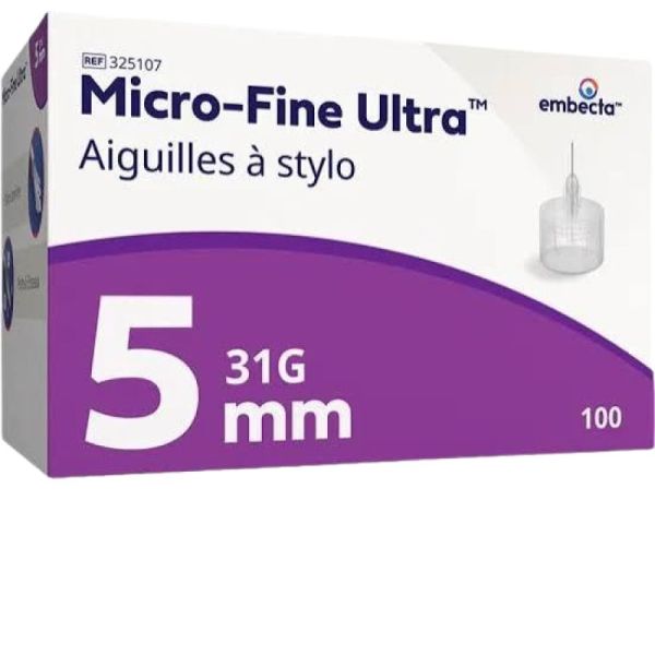 Aiguilles 5 mm 31G (0.25mm) - Aiguille à Usage Unique pour Stylo Injecteur - Technologie EasyFlow -