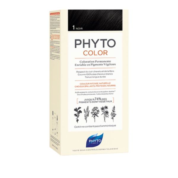 PHYTOCOLOR 1 Noir - Kit de Coloration Permanente Enrichie en Pigments Végétaux