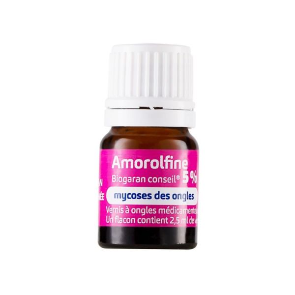 Amorolfine 5% Biogaran Conseil vernis à ongles médicamenteux, Flacon 2,5 ml