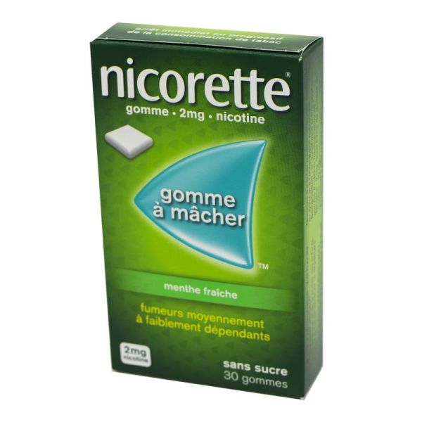 Nicorette  2 mg menthe fraîche, sans sucre - 30 gommes à mâcher