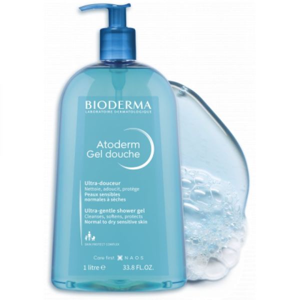 BIODERMA Atoderm Gel Douche 1 Litre sans Savon - Nettoyant Ultra Douceur - Peaux Sensibles Normales à Sèches