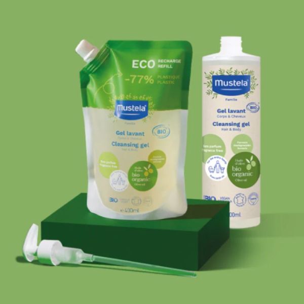 MUSTELA BIO Eco Recharge gel Lavant Corps et Cheveux 400ml - A l' Huile d' Olive BIO