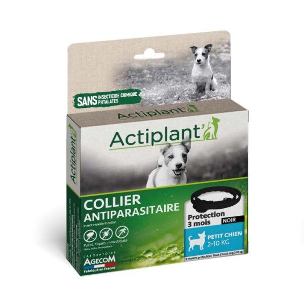 ACTIPLANT CHIEN 2 à 10kg Collier Antiparasitaire Noir 41cm - Puces, Tiques, Moustiques