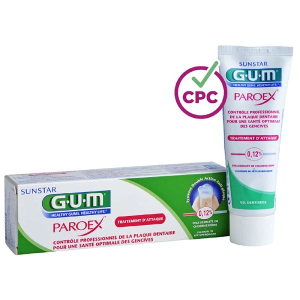 GUM PAROEX 0.12% 75ml - Dentifrice Anti-plaque à la Chlorhexidine - Traitement d' Attaque Plaque Dentaire