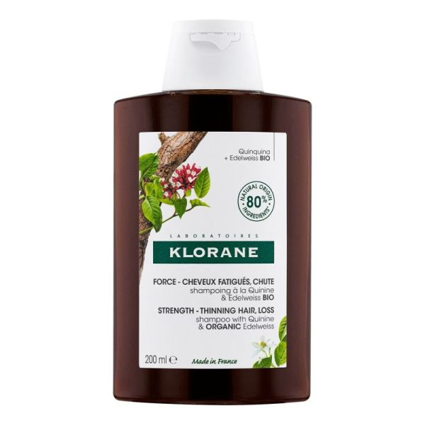 KLORANE à la QUININE et EDELWEISS Bio 200ml - Shampooing pour Cheveux Fatigués - Fl/200 ml - 3282770141252