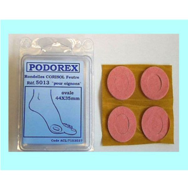 PODOREX Rondelle Protectrice pour Oignons et Hallux Valgus en Feutre Médical Adhésif - Bte/4