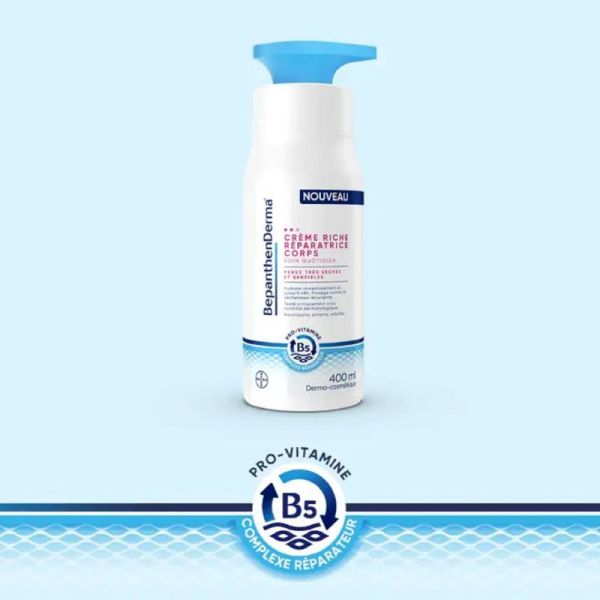 BEPANTHENDerma Crème Riche Réparatrice Corps 400ml - Peaux très Sèches et Sensibles