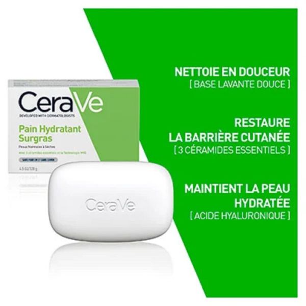 CERAVE Pain Hydratant Surgras 128g - Peaux Sensibles Normales à Sèches