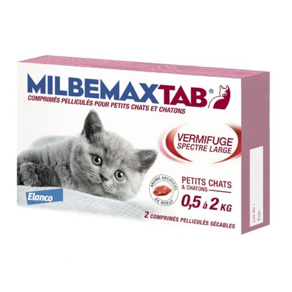 MILBEMAXTAB Chatons et Petits Chats de 0.5 à 2kg - Vermifuge Interne Spectre Large - Bte/2 Comprimés