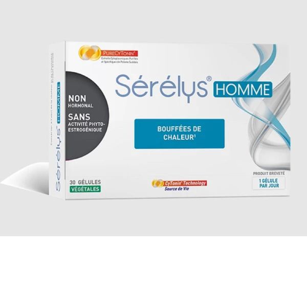 SERELYS Homme 30 Gélules - Andropause, Bouffées de Chaleur, Sueurs Nocturnes, Insomnie, Fatigue, Prise de Poids - Non Hormonal