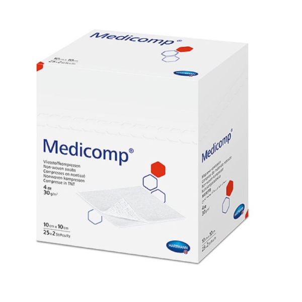 MEDICOMP Stérile 10 x 10 cm Compresse en Non Tissé Stérile 4 Plis, 4 Epaisseurs - Soin des Plaies