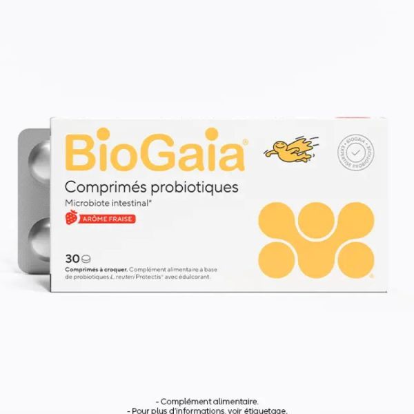 BIOGAIA Protectis Fraise 10 Comprimés à Croquer - Complément Alimentaire pour l' Equilibre Intestina