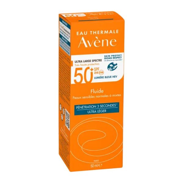 AVENE SOLAIRE Fluide avec Parfum SPF50+ 50ml - Pénétration 3 Secondes, Ultra Léger