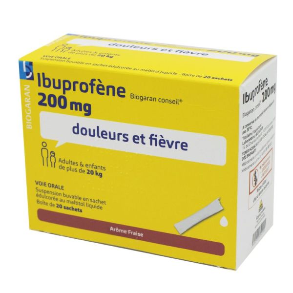 Ibuprofène Biogaran Conseil 200 mg Suspension buvable - 20 sachets