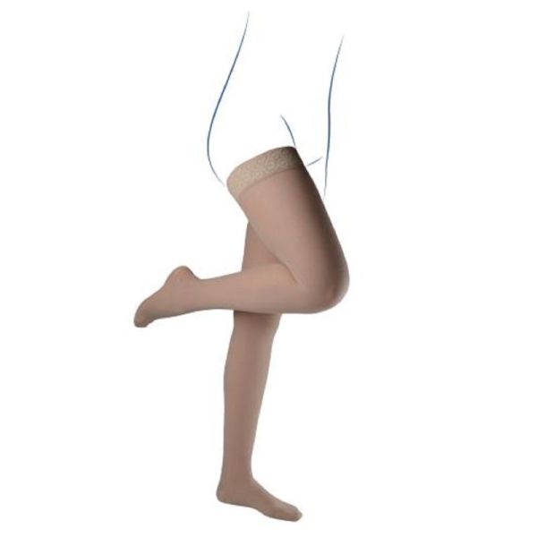 VENOFLEX Simply Coton Fin Beige Naturel - Bas Cuisse Anti Glisse de Contention Femme Classe 2