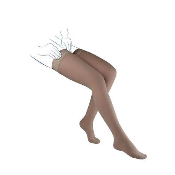 VENOFLEX Simply Coton Fin Beige Naturel - Bas Cuisse Anti Glisse de Contention Femme Classe 2