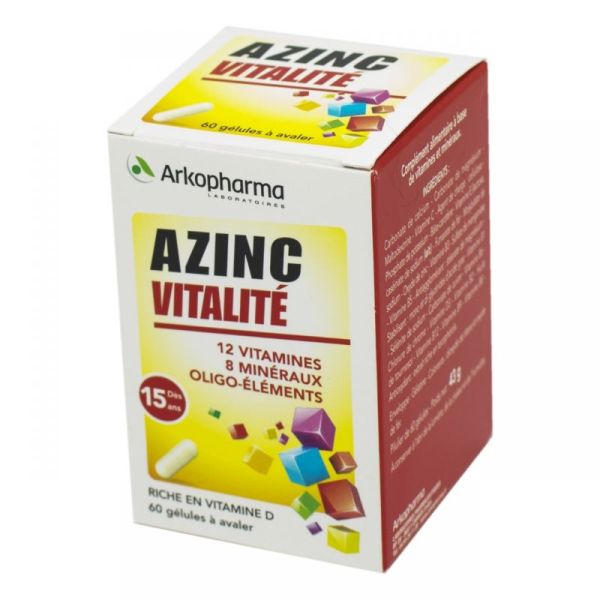 AZINC VITALITE 60 Gélules - Complément Alimentaire 12 Vitamines, 8 Minéraux, Oligo Eléments