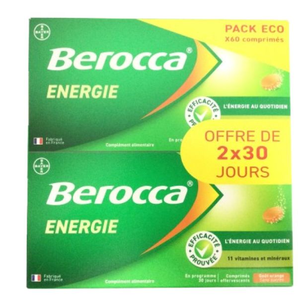 BEROCCA ENERGIE Sans Sucre Pack ECO 60 Comprimés Effervescents - Forme Physique, Activité Mentale