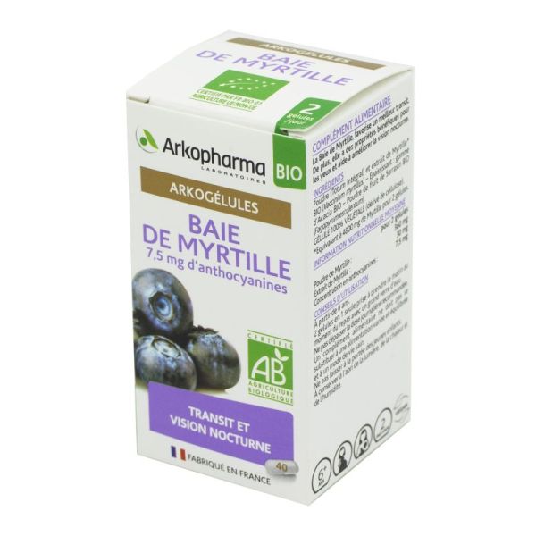 ARKOGELULES BIO Baie de Myrtillle 7.5mg de d' Anthocyanines - Bte/40 - Transit et Vision Nocturne