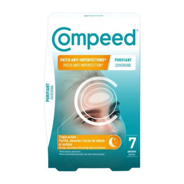 COMPEED 7 Patchs Purifiants Anti Imperfections NUIT 4.2 x 6.8cm - Points Noirs, Petits Boutons, Excès de Sébum - Technologie Hydrocolloïde