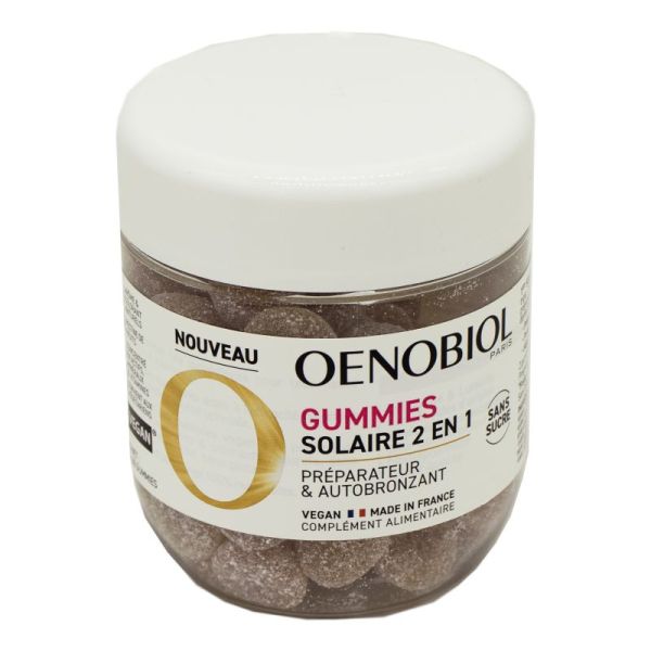 OENOBIOL 60 Gummies Solaire 2 en 1 - Préparateur Solaire et Autobronzant