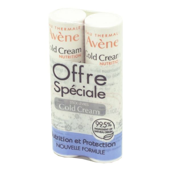 AVENE COLD CREAM Stick Lèvres Nutrition Lot de 2x 4g