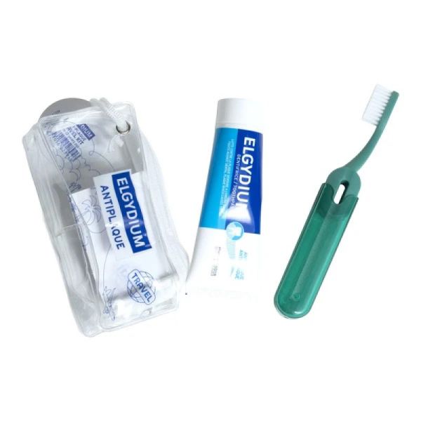 ELGYDIUM - Antiplaque 1 Brosse à dents voyage + 1 dentifrice anti plaque  50ml