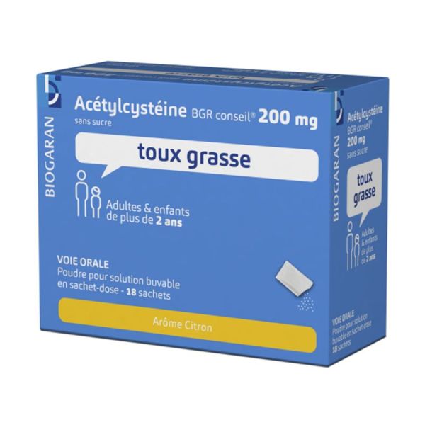 Acétylcystéine Biogaran Conseil 200 mg Toux grasse -18 sachets