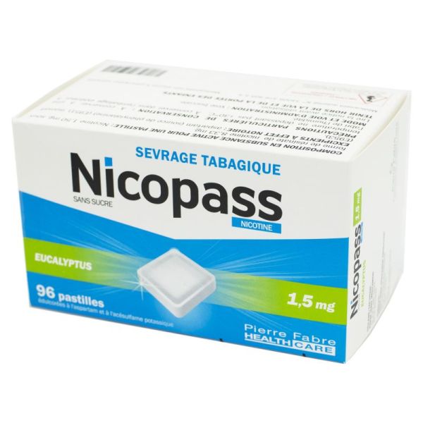 Nicopass 1,5 mg eucalyptus, sans sucre - 96 pastilles à sucer