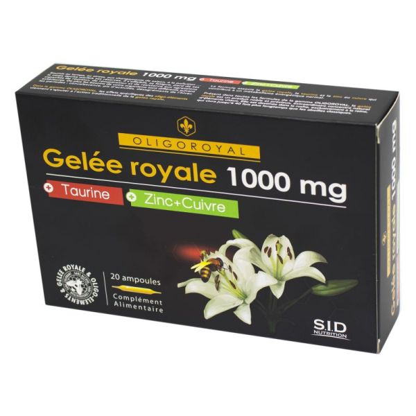 OLIGOROYAL Gelée Royale 1000 mg TAURINE ZINC CUIVRE - Métabolisme, Tonicité - 20 ampoules